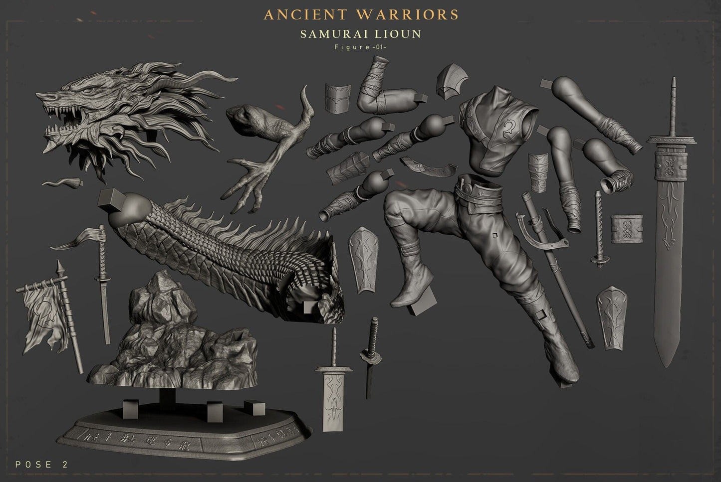 0678 Ancient Warriors with Dragon - STL 3D Print Files