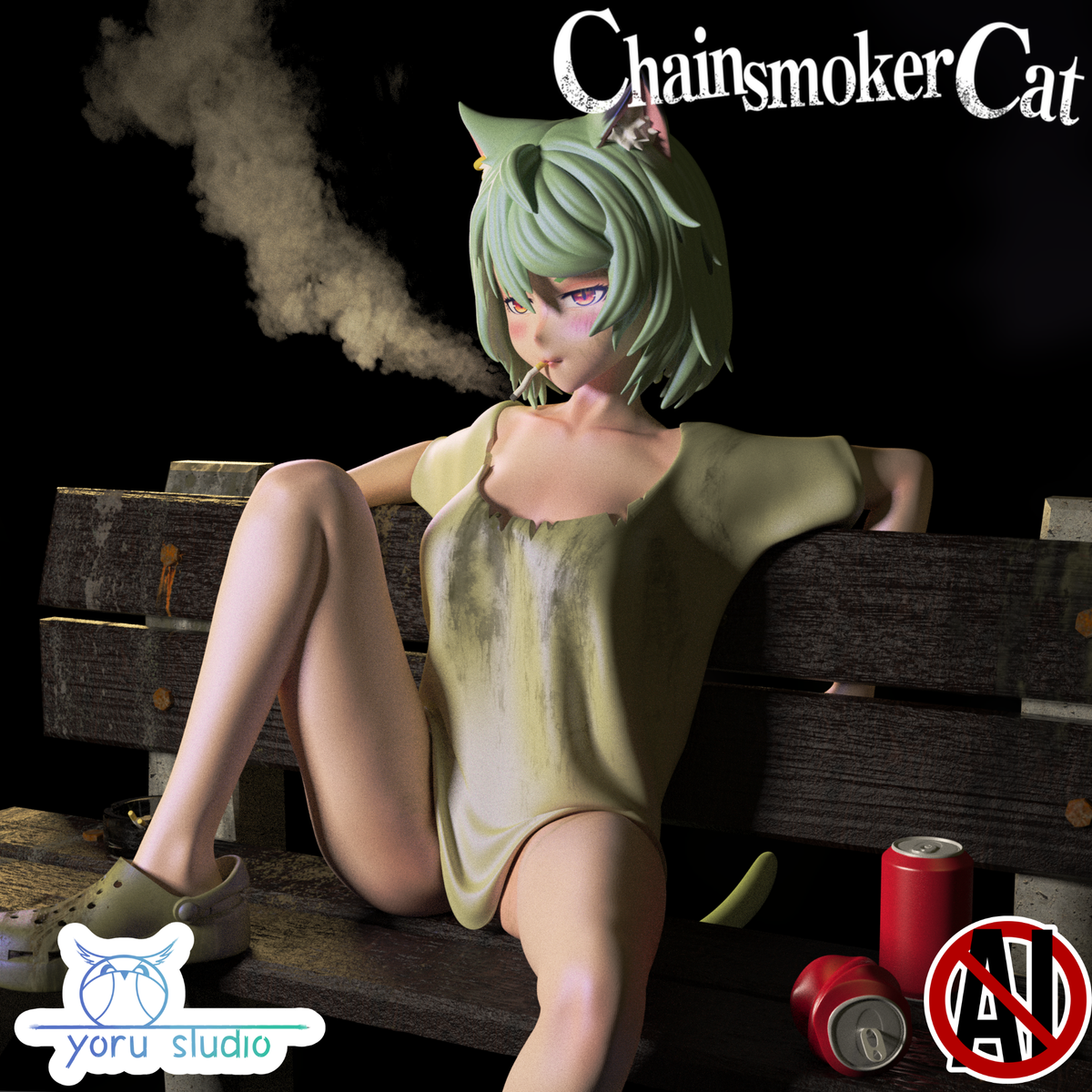 2149 Yaniko Sato_Chainsmoker Cat - STL 3D Print Files