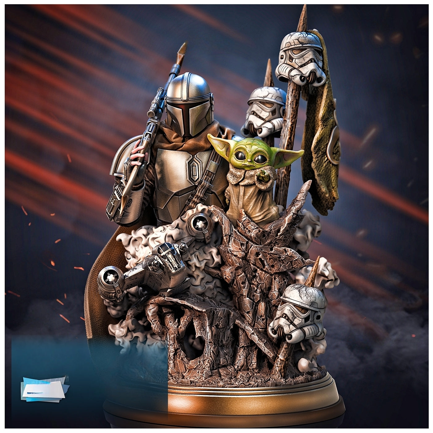 0656 Mandalorian and Baby Yoda DIORAMA - The Mandalorian (1318) - STL 3D Print Files
