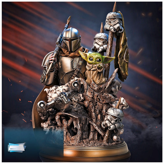 0656 Mandalorian and Baby Yoda DIORAMA - The Mandalorian (1318) - STL 3D Print Files