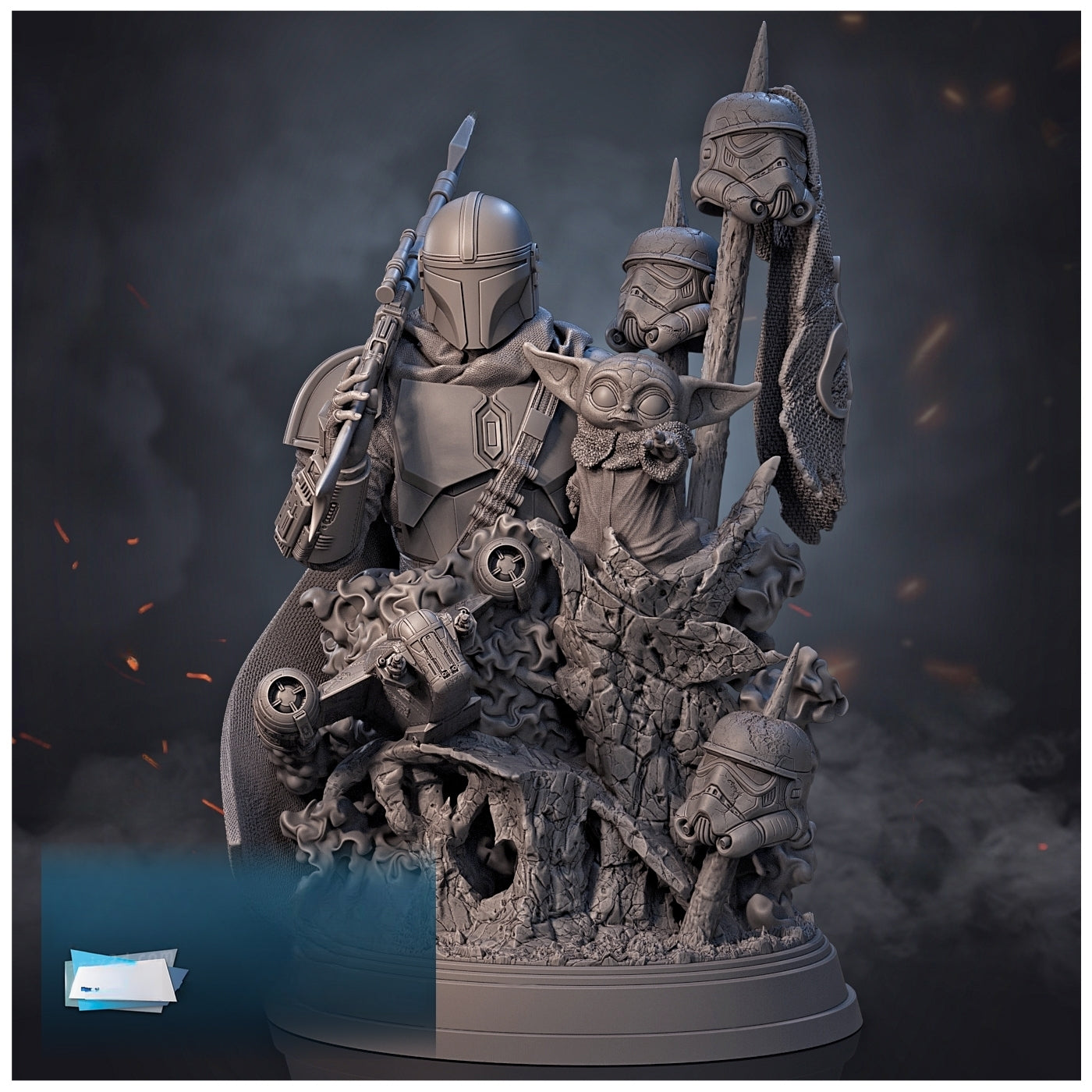 0656 Mandalorian and Baby Yoda DIORAMA - The Mandalorian (1318) - STL 3D Print Files