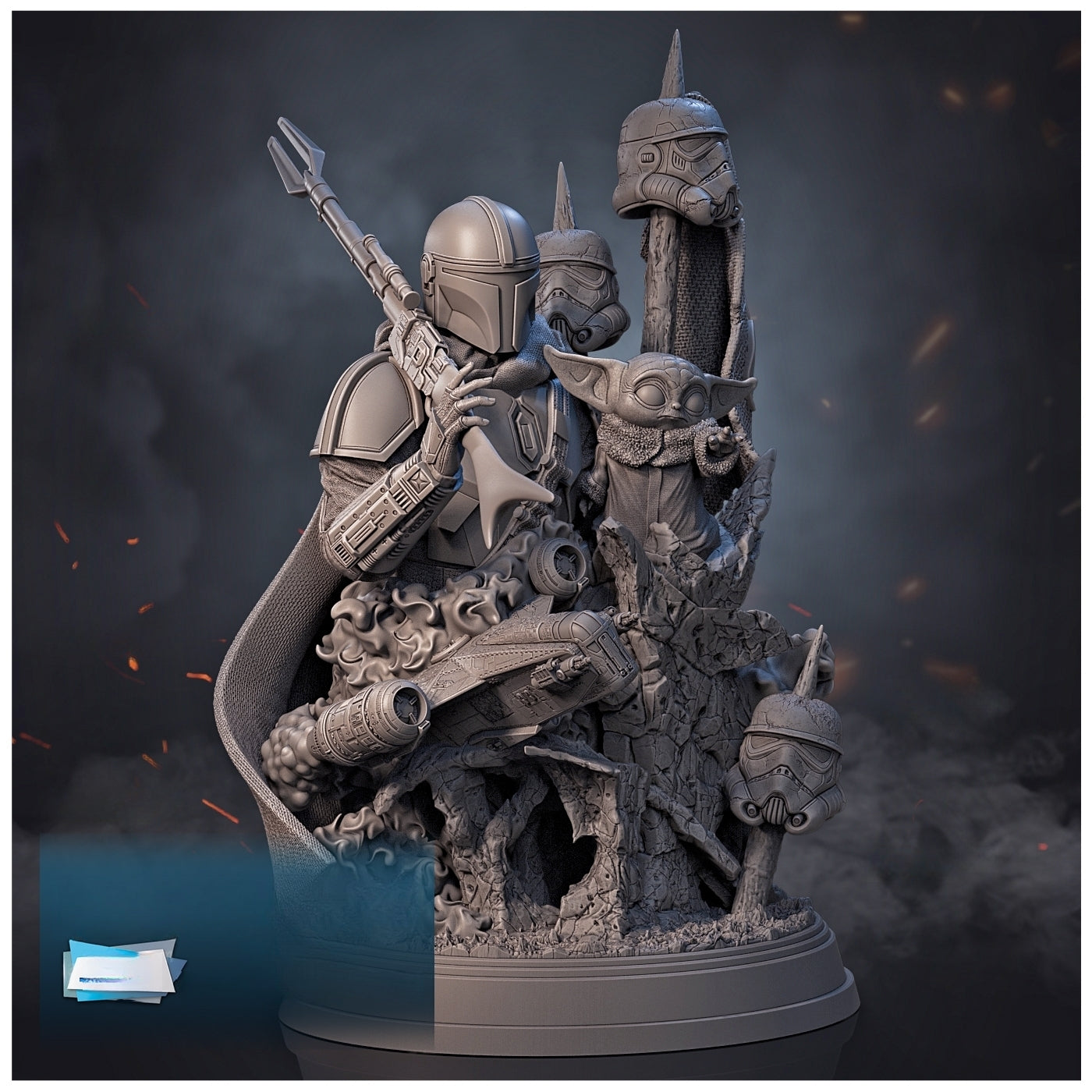 0656 Mandalorian and Baby Yoda DIORAMA - The Mandalorian (1318) - STL 3D Print Files