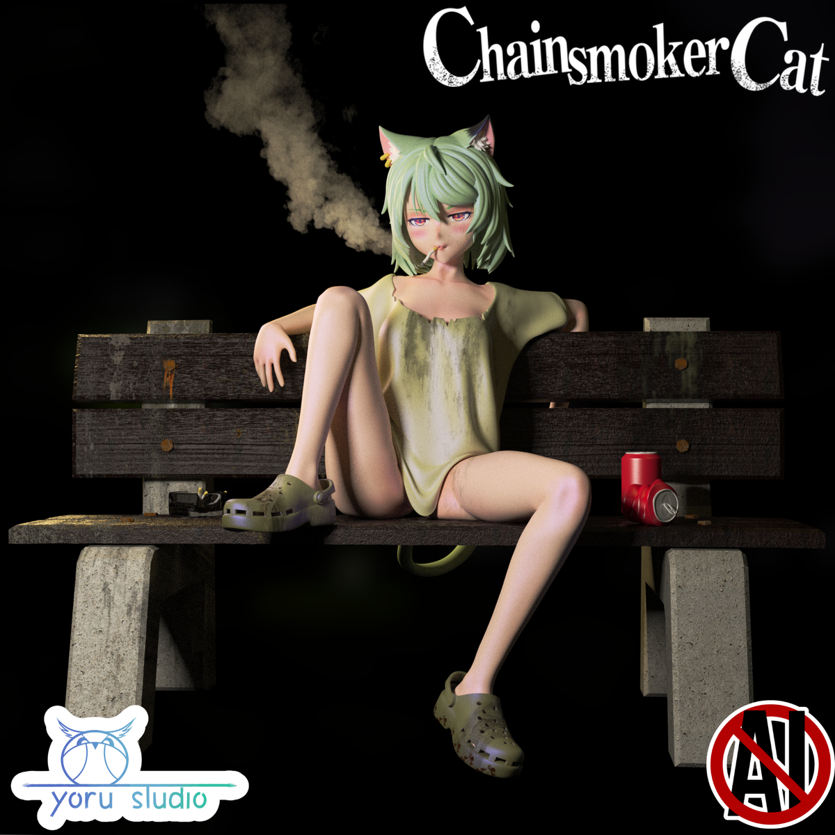 2149 Yaniko Sato_Chainsmoker Cat - STL 3D Print Files