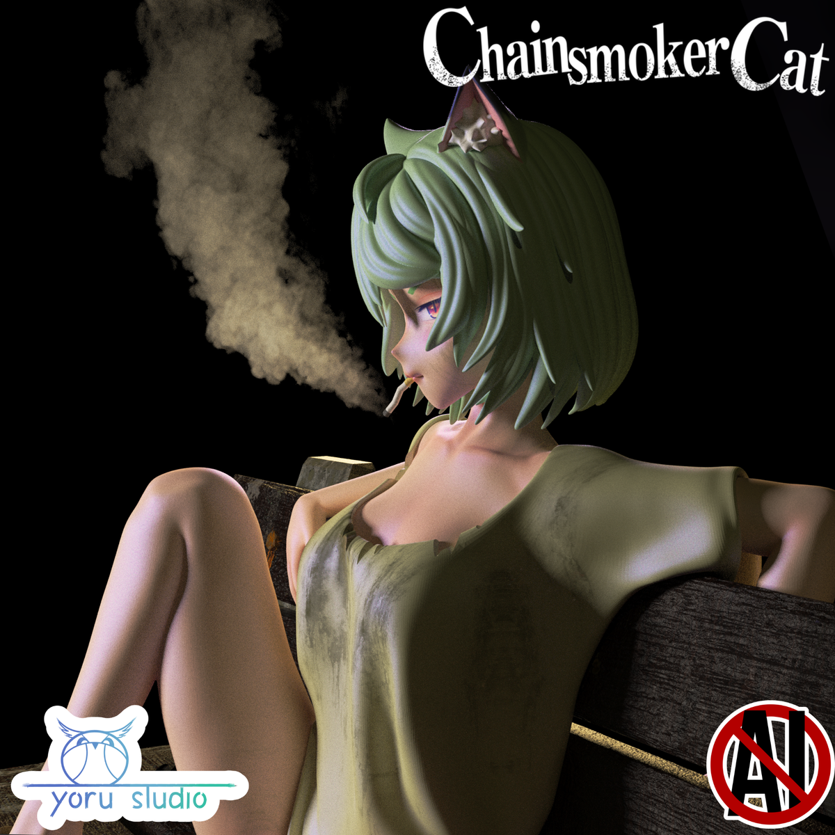 2149 Yaniko Sato_Chainsmoker Cat - STL 3D Print Files