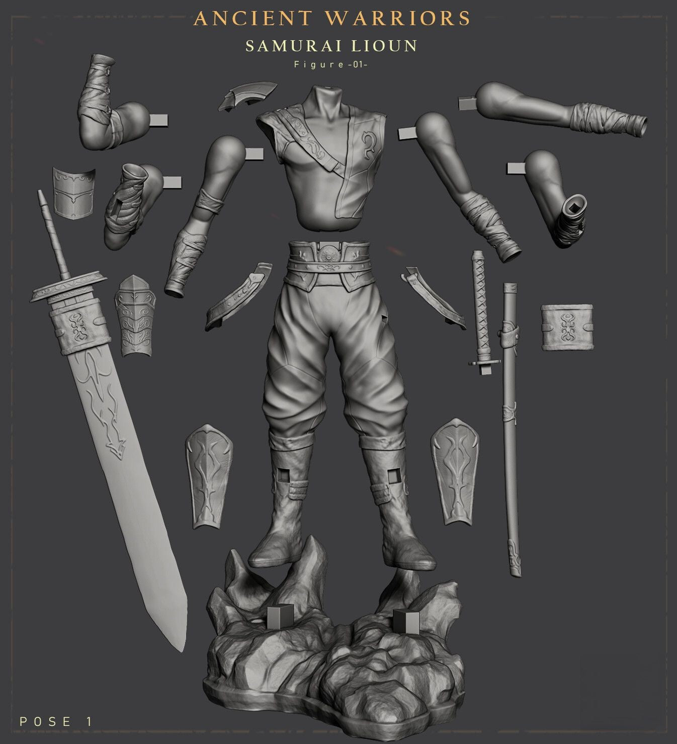 0678 Ancient Warriors with Dragon - STL 3D Print Files