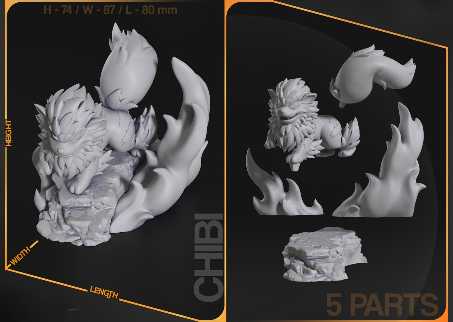 0293 Chibi Arcanine Pokemon - STL 3D Print Files