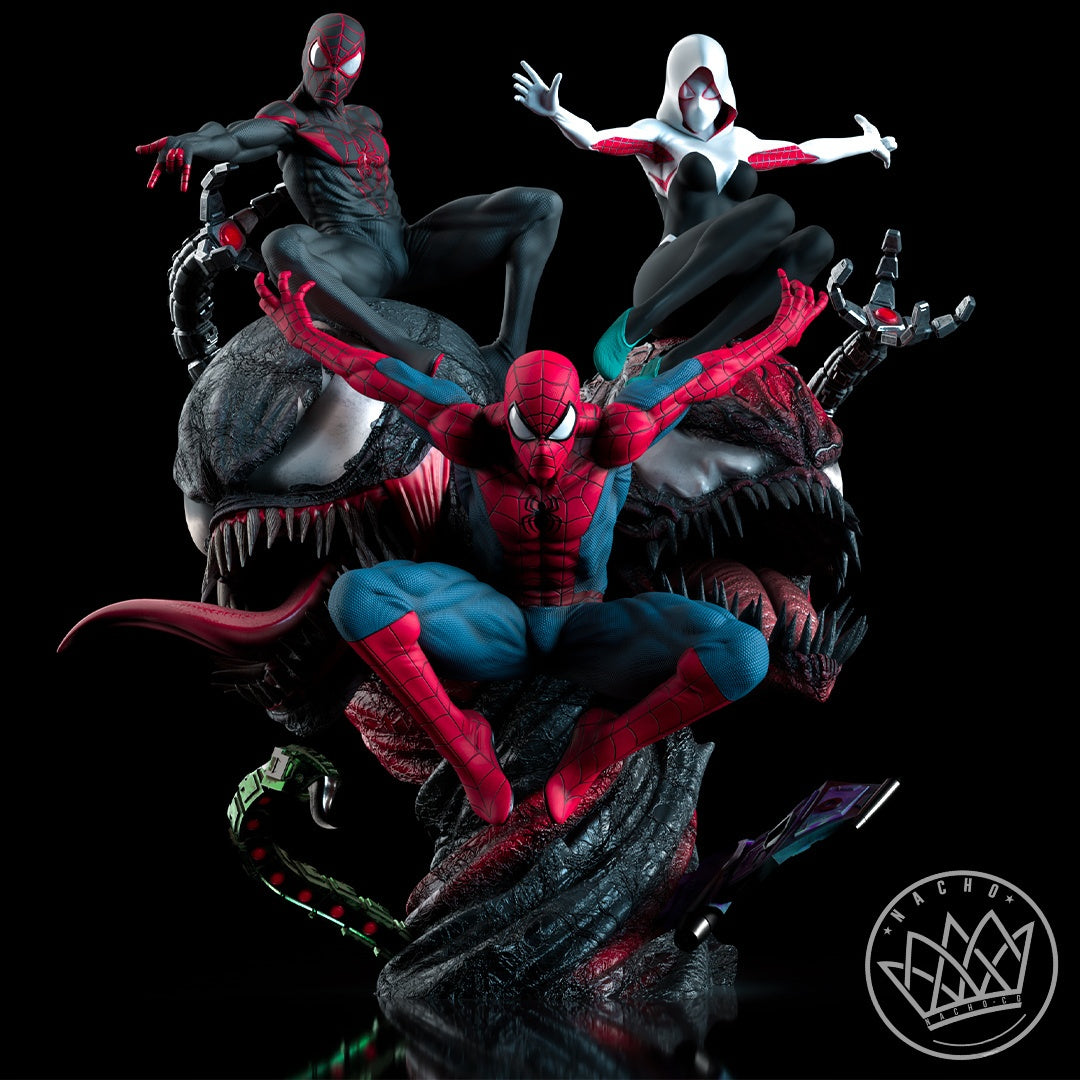 1807 Spiderverse_Peter,Miles and Gwen vs Symbiotes - STL 3D Print Files