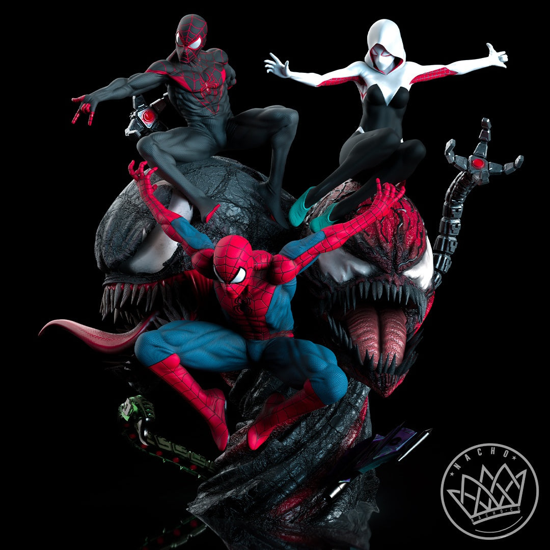 1807 Spiderverse_Peter,Miles and Gwen vs Symbiotes - STL 3D Print Files