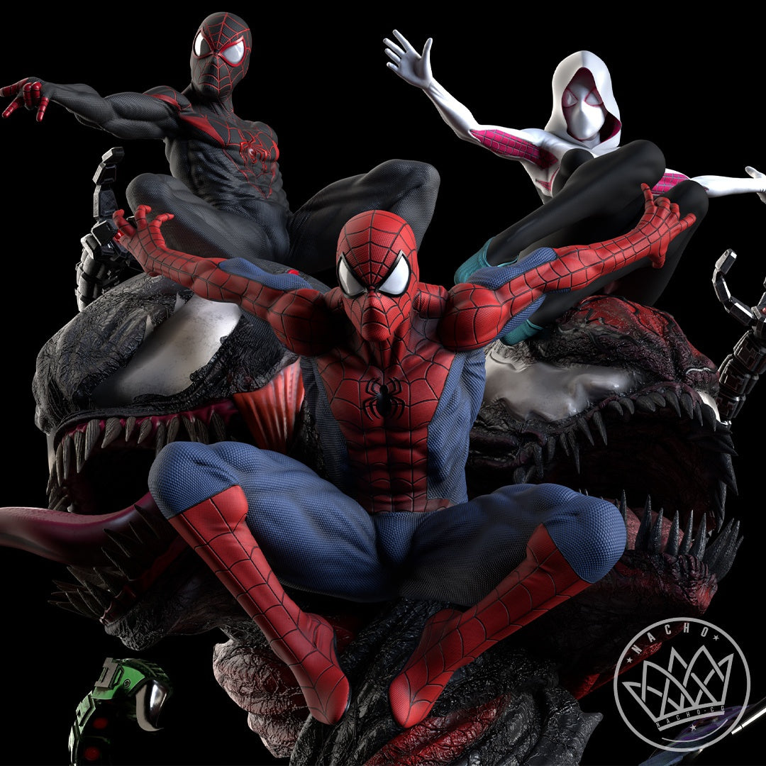 1807 Spiderverse_Peter,Miles and Gwen vs Symbiotes - STL 3D Print Files