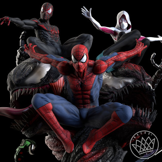 1807 Spiderverse_Peter,Miles and Gwen vs Symbiotes - STL 3D Print Files