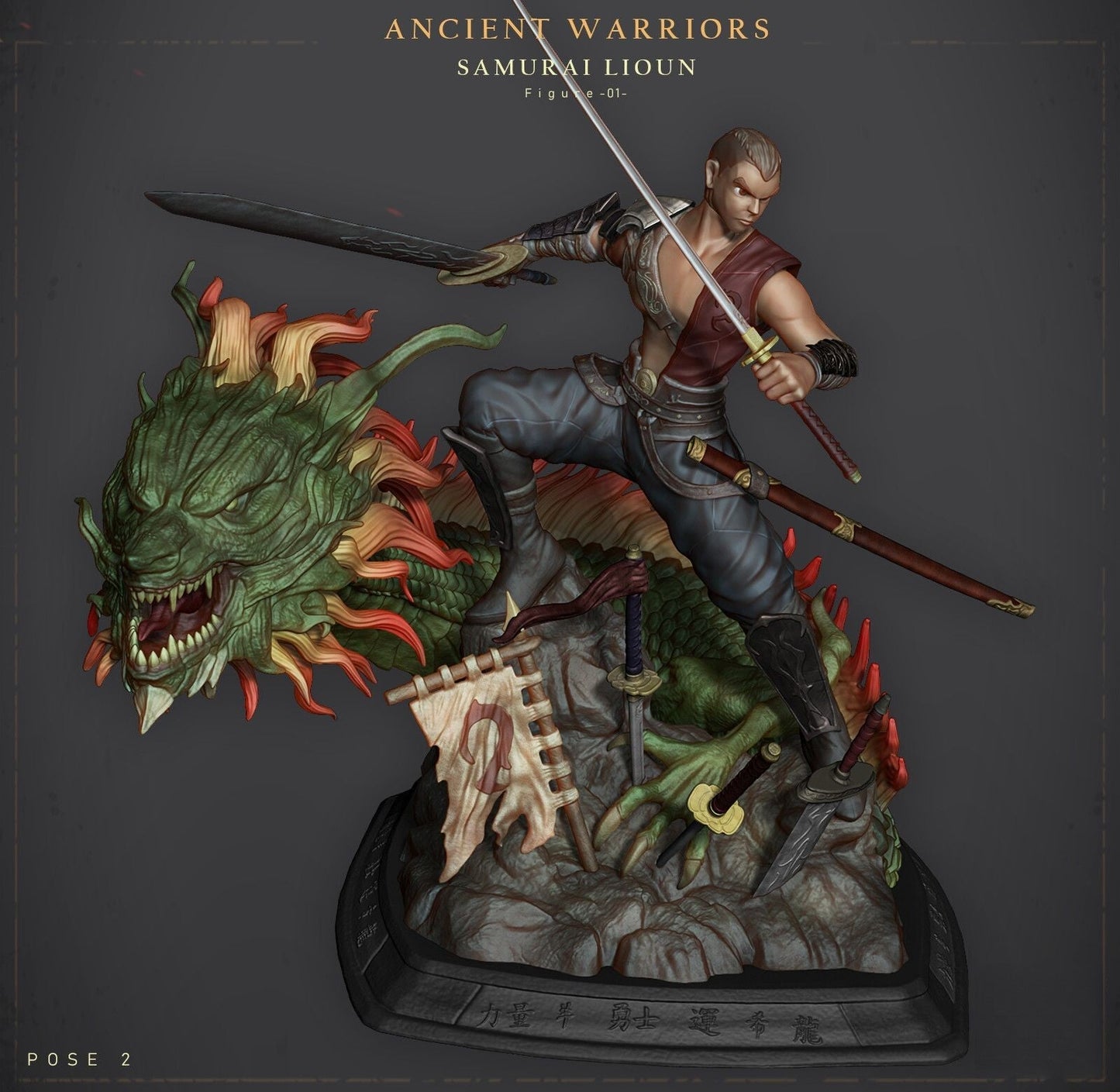 0678 Ancient Warriors with Dragon - STL 3D Print Files