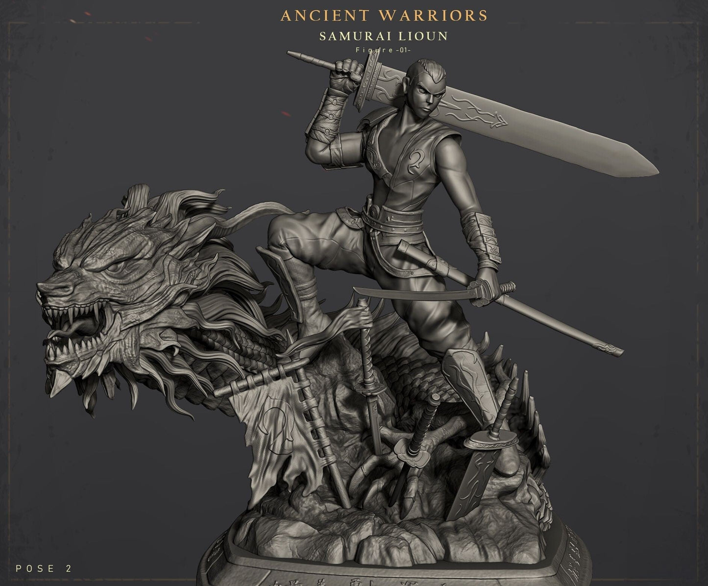 0678 Ancient Warriors with Dragon - STL 3D Print Files